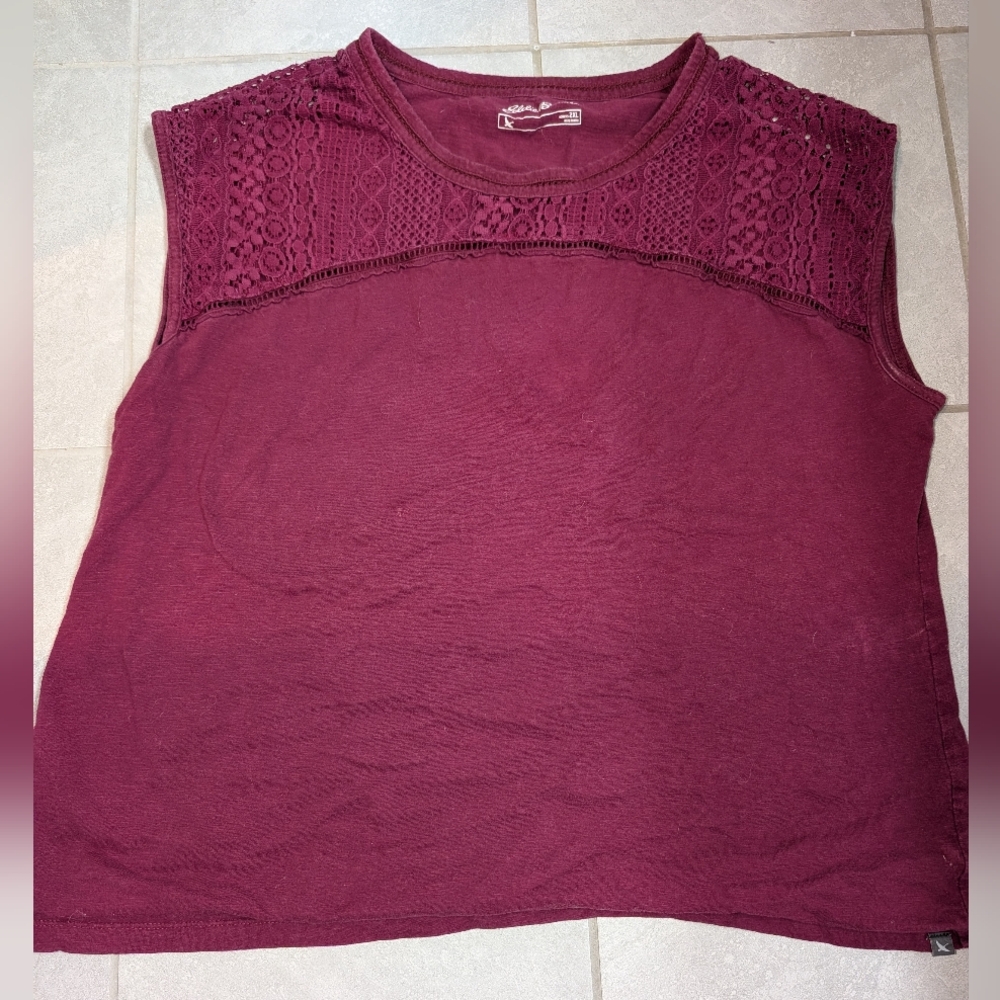 Eddie Bauer Lace-Yoke Sleeveless Tank - Wine/Burgundy, 2x